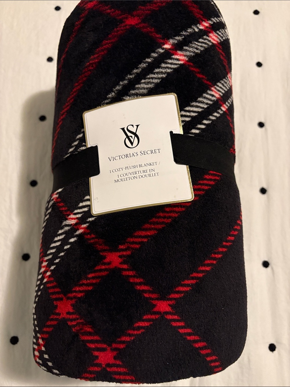 Victoria's Secret Black, Red & White Plaid Plush Blanket